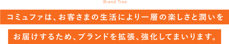 Brand Tree コミュファは、お客さまの生活により一層の楽しさと潤いを
            お届けするため、ブランドを拡張、強化してまいります。