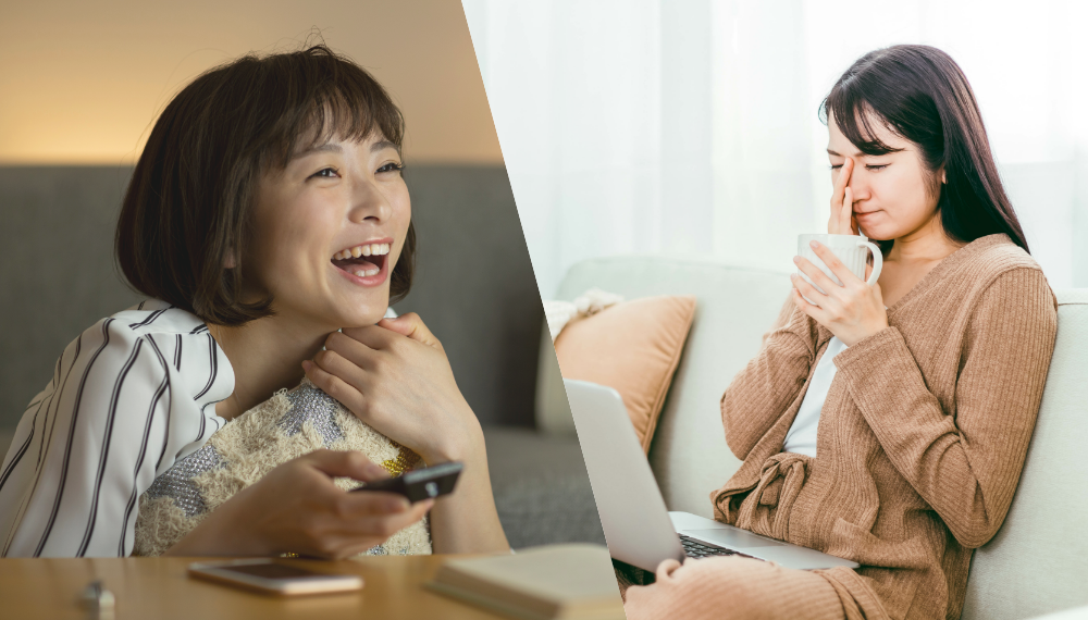 Netflixを視聴して、笑ったり泣いたりしている画像です。