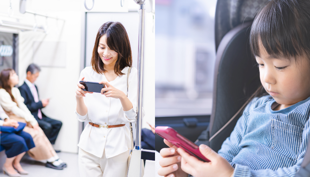 通勤中や車でのお出かけ中に、Netflixを視聴している画像です。