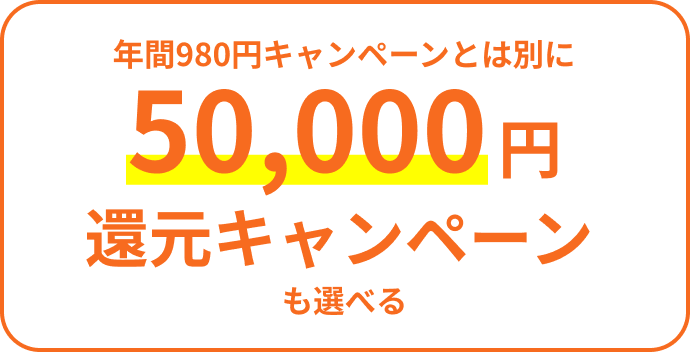 年間980円キャンペーンとは別に50,000円還元キャンペーンも選べる